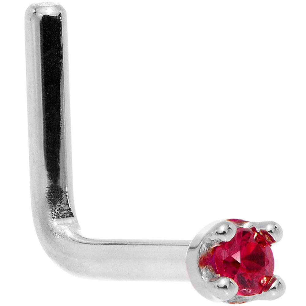Solid 14K White Gold 1.5mm Diamond Cut Genuine Ruby Nose Ring