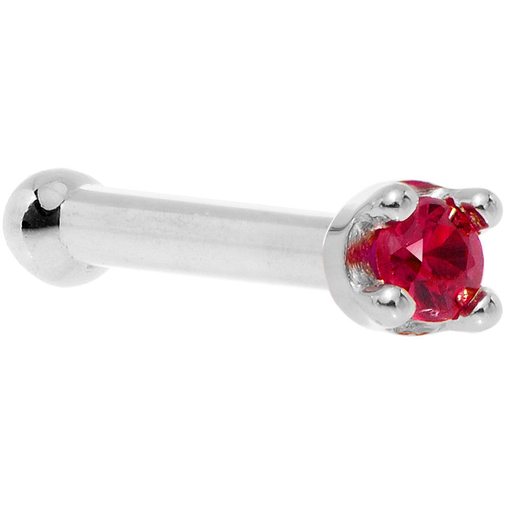 Solid 14K White Gold 1.5mm Diamond Cut Genuine Ruby Nose Ring