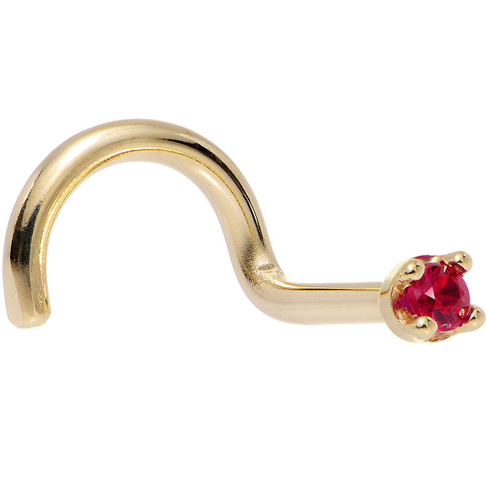 Solid 14K Yellow Gold 1.5mm Diamond Cut Genuine Ruby Nose Ring