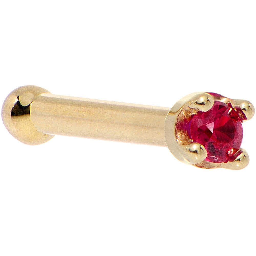 Solid 14K Yellow Gold 1.5mm Diamond Cut Genuine Ruby Nose Ring