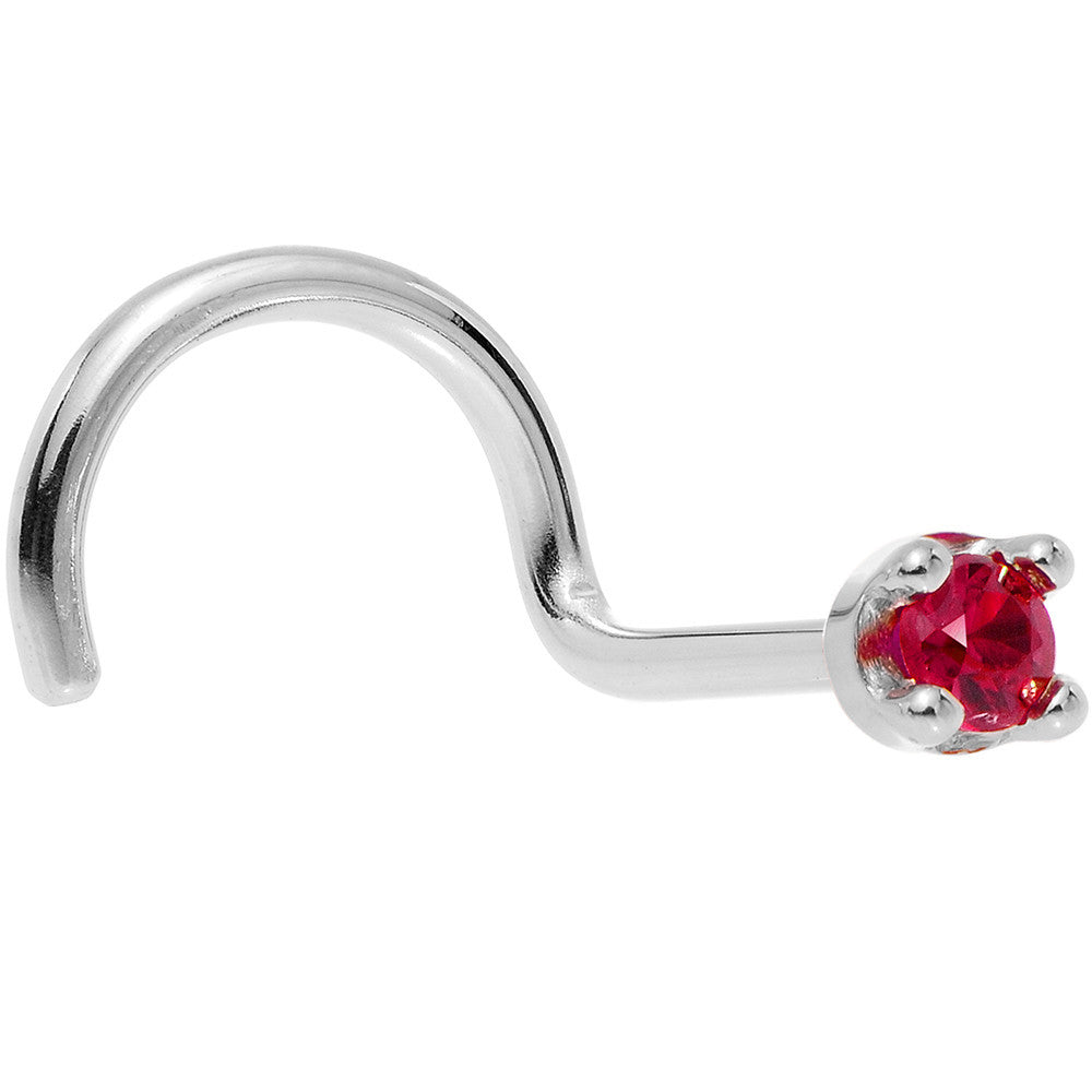 Solid 14K White Gold 1.5mm Diamond Cut Genuine Ruby Nose Ring