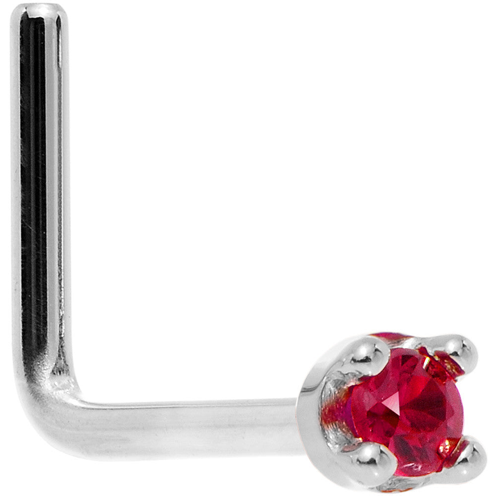 Solid 14K White Gold 1.5mm Diamond Cut Genuine Ruby Nose Ring