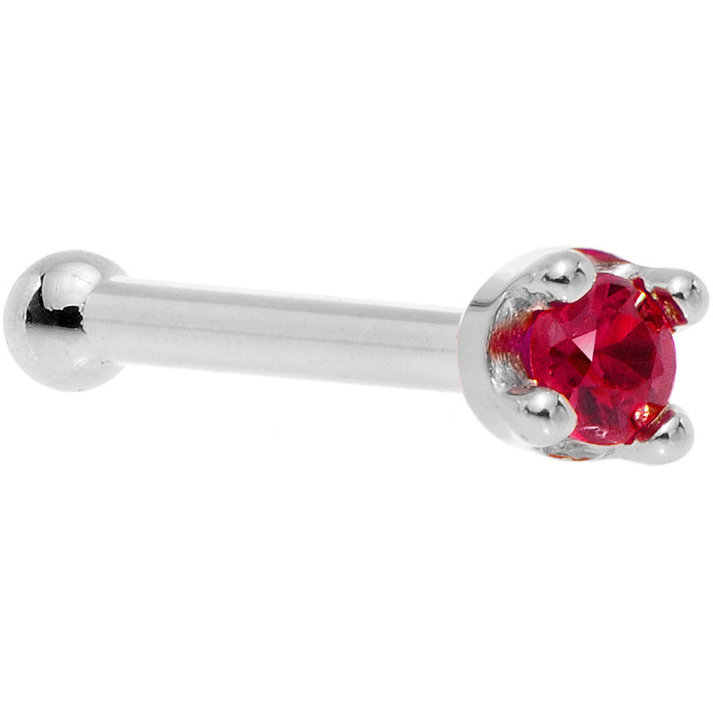 Solid 14K White Gold 1.5mm Diamond Cut Genuine Ruby Nose Ring