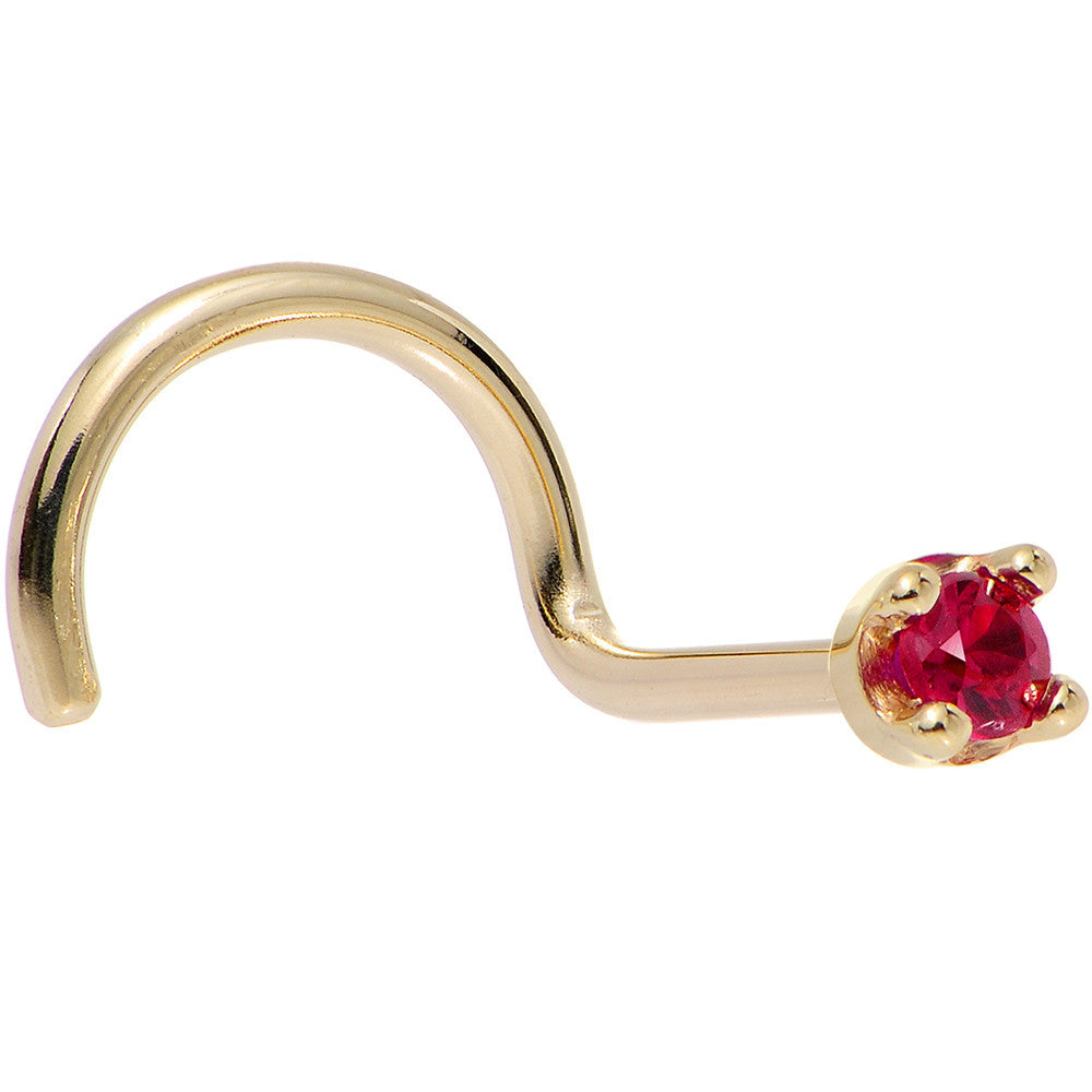 Solid 14K Yellow Gold 1.5mm Diamond Cut Genuine Ruby Nose Ring