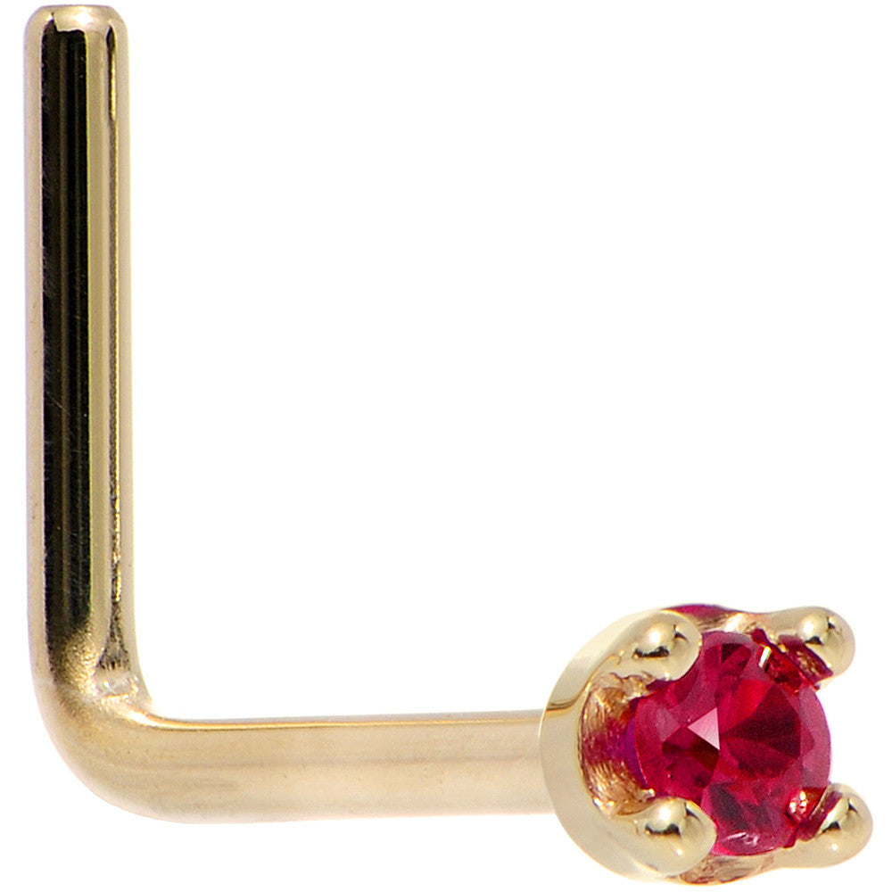 Solid 14K Yellow Gold 1.5mm Diamond Cut Genuine Ruby Nose Ring