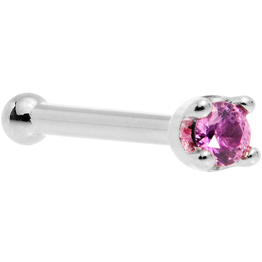 Solid 14K White Gold 1.5mm Genuine Pink Sapphire Nose Ring