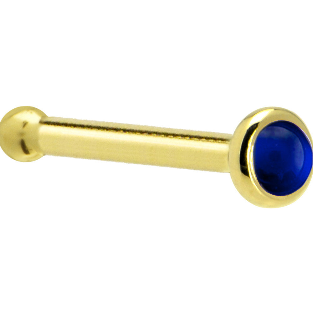 Solid 14K Yellow Gold 2mm Genuine Sapphire Nose Ring