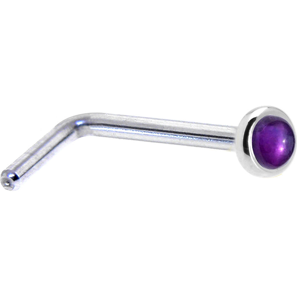 Solid 14K White Gold 2mm Genuine Amethyst Nose Ring