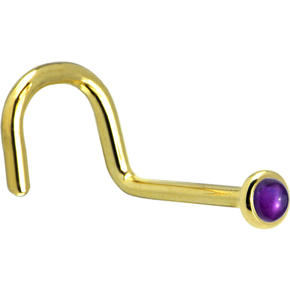 Solid 14K Yellow Gold 2mm Genuine Amethyst Nose Ring