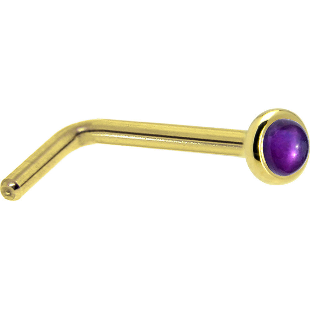 Solid 14K Yellow Gold 2mm Genuine Amethyst Nose Ring