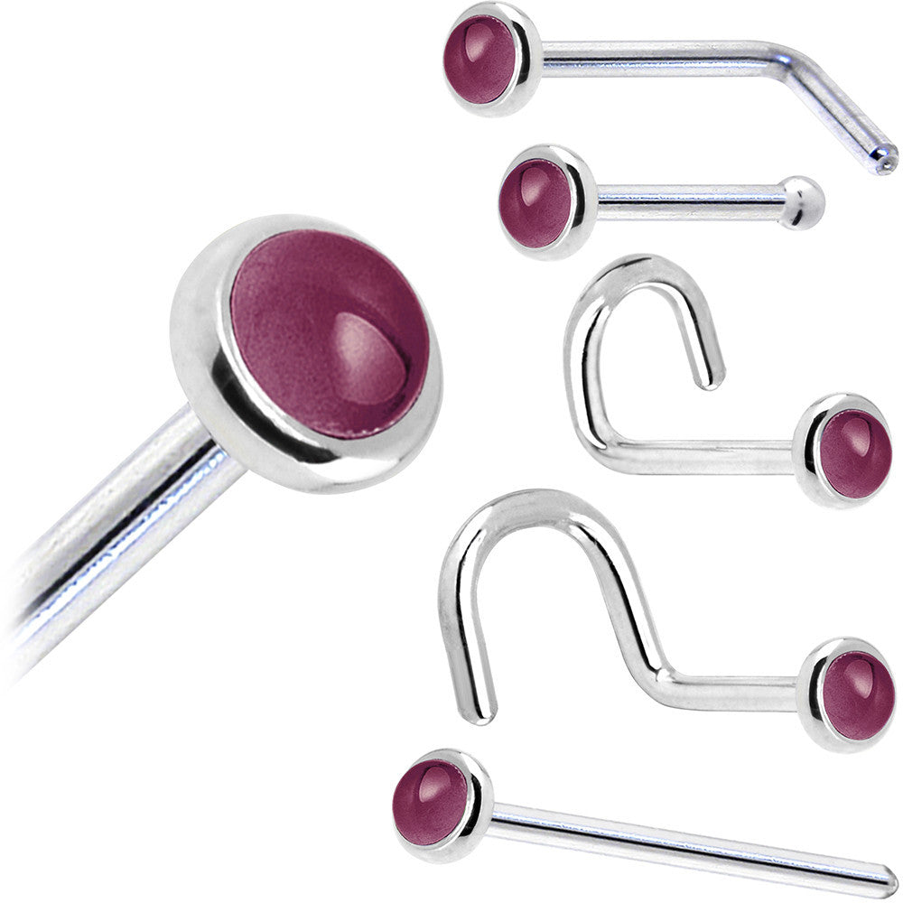 Solid 14K White Gold 2mm Genuine Raspberry Rhodolite Garnet Nose Ring