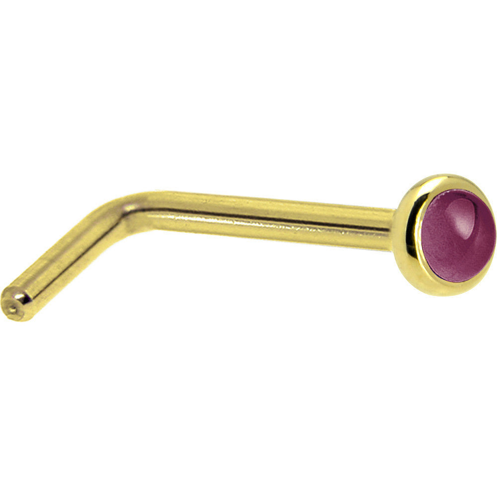 Solid 14K Yellow Gold 2mm Genuine Raspberry Rhodolite Garnet Nose Ring