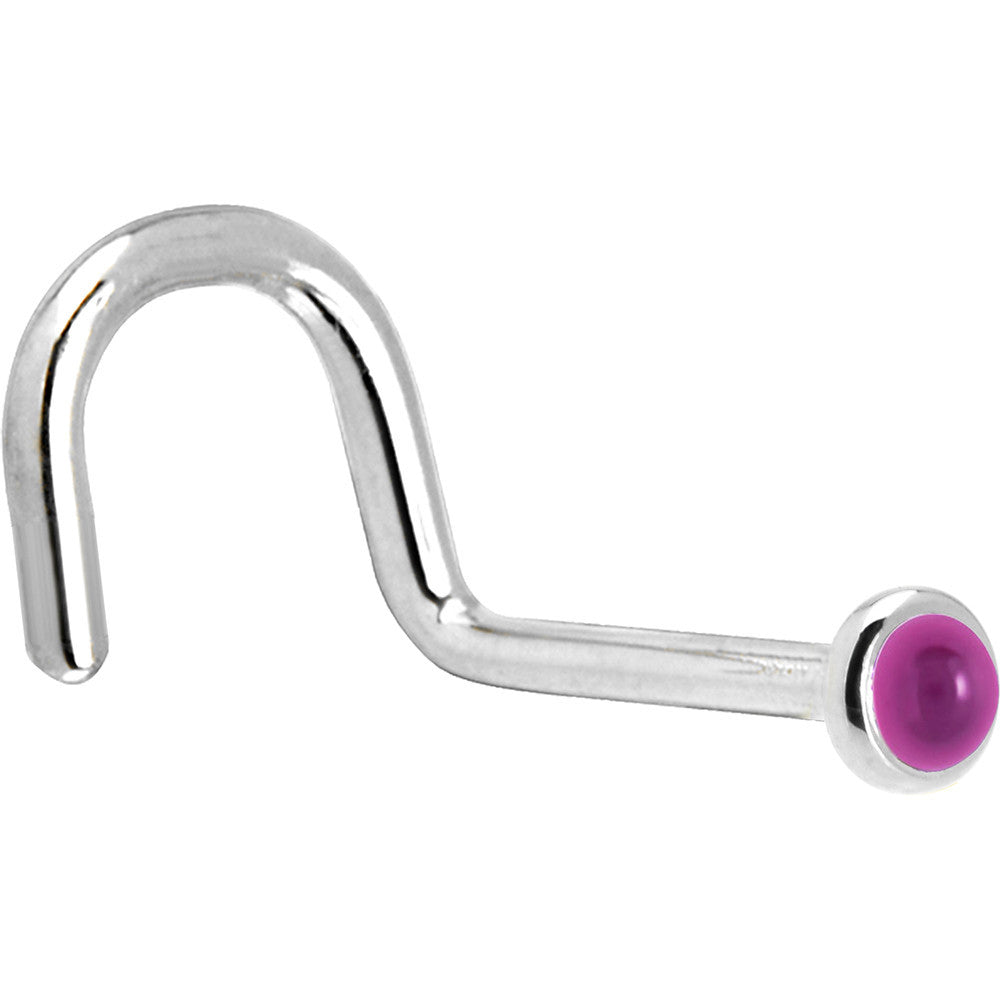 Solid 14K White Gold 2mm Genuine Pink Garnet Nose Ring