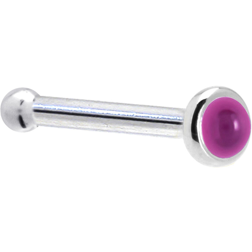 Solid 14K White Gold 2mm Genuine Pink Garnet Nose Ring