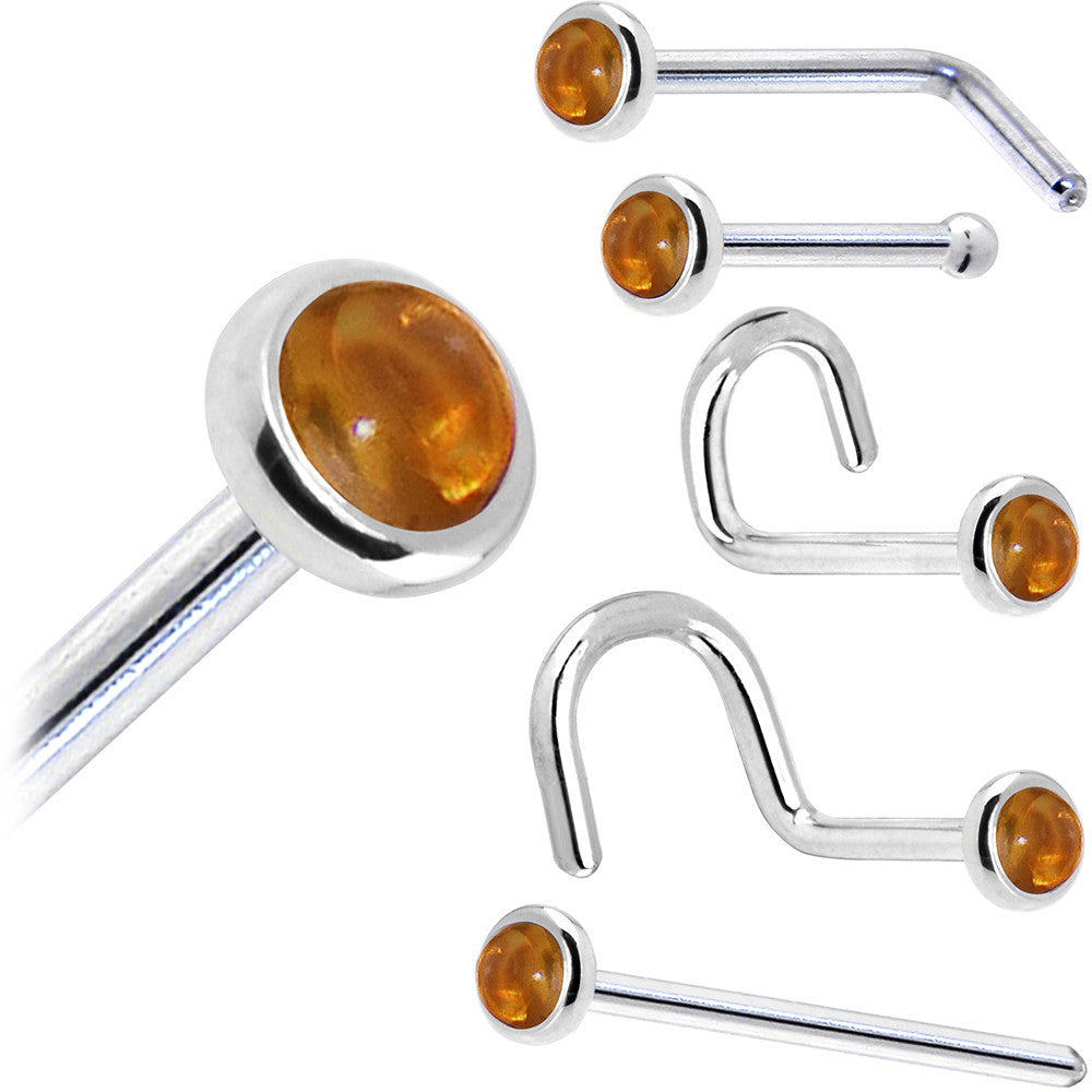 Solid 14K White Gold 2mm Genuine Citrine Saffron Nose Ring