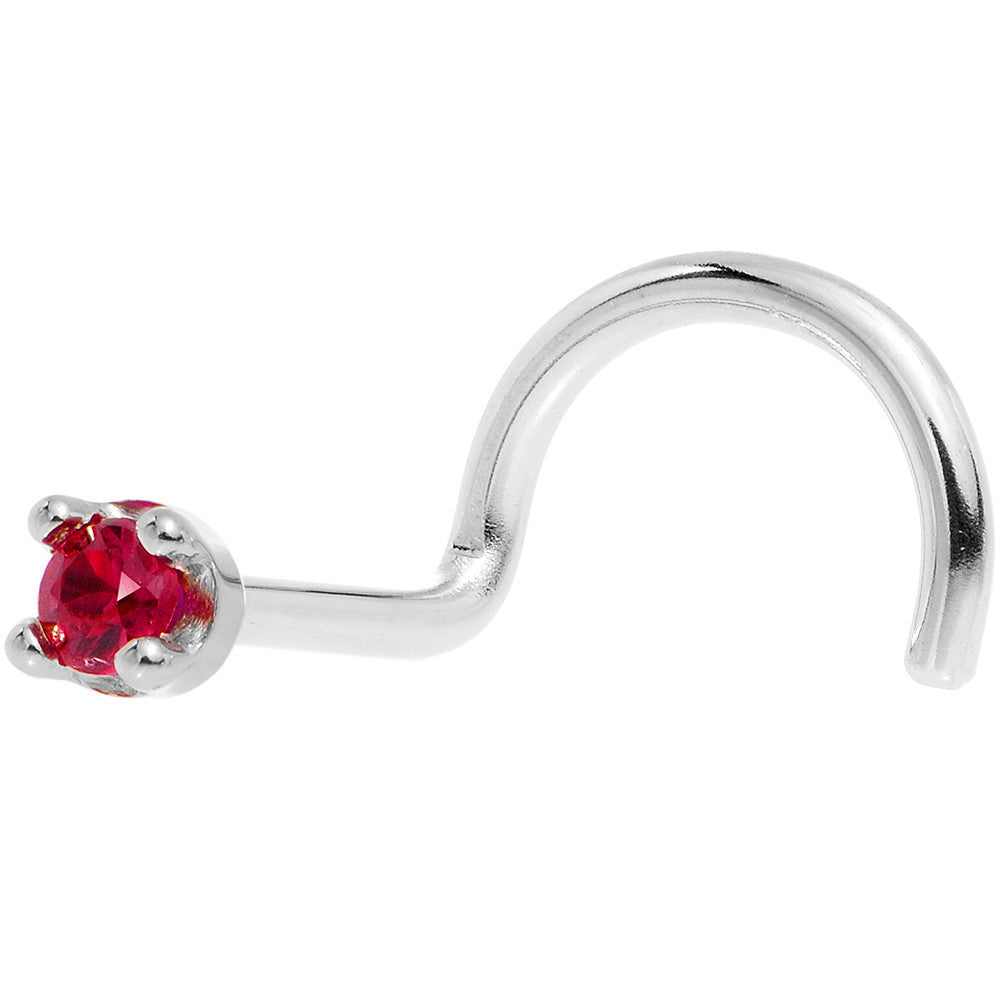 Solid 14K White Gold 1.5mm Diamond Cut Genuine Ruby Nose Ring