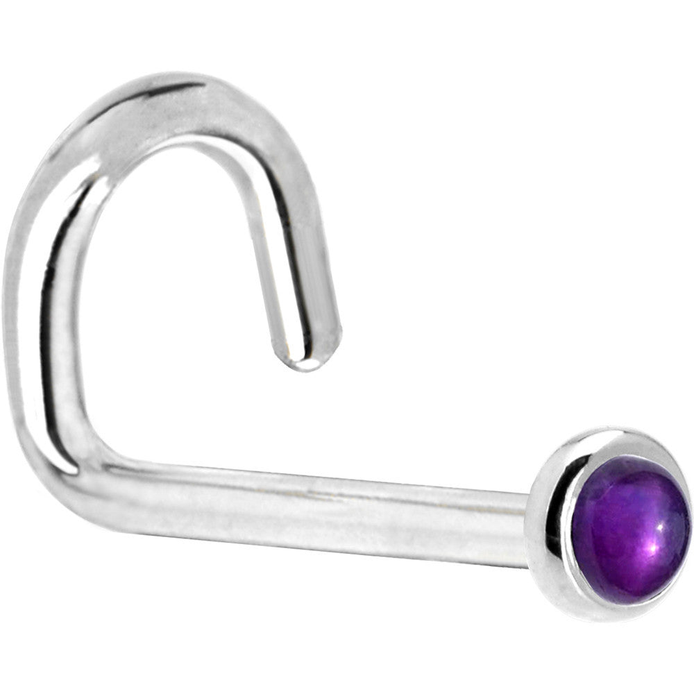 Solid 14K White Gold 2mm Genuine Amethyst Nose Ring