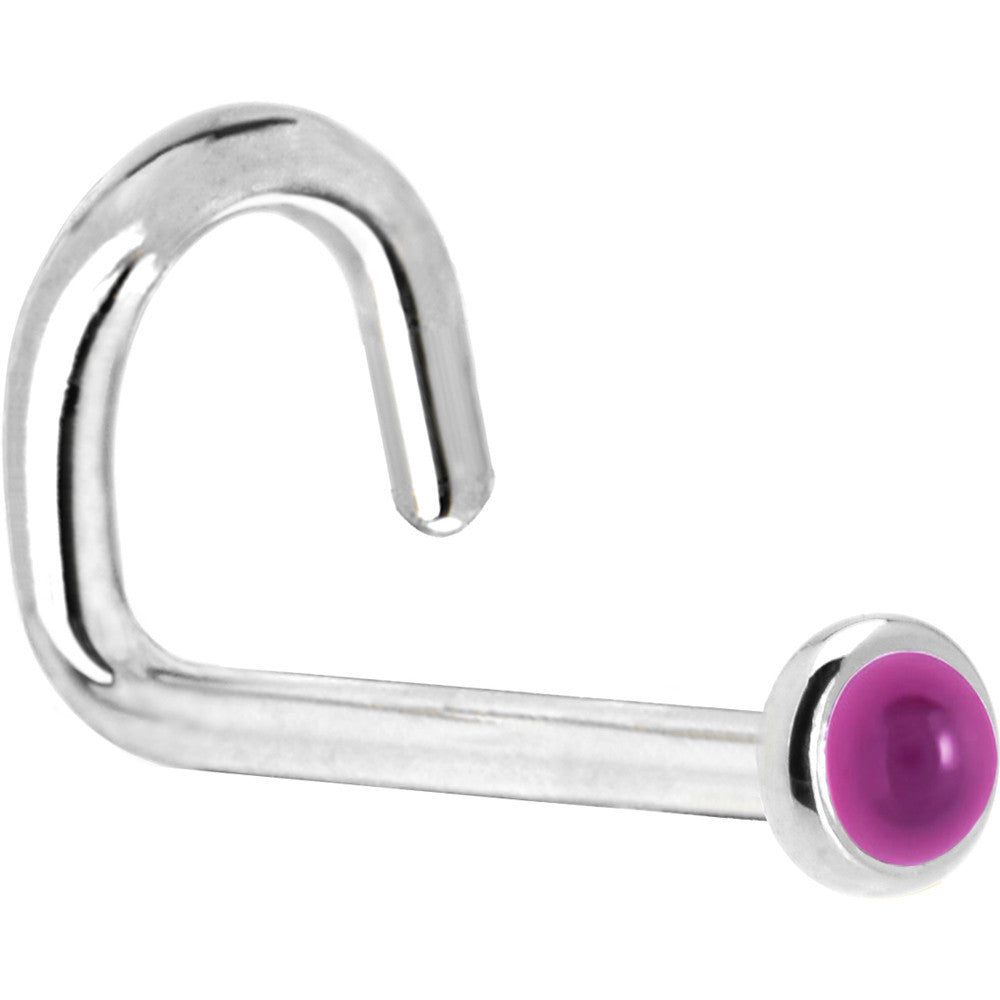 Solid 14K White Gold 2mm Genuine Pink Garnet Nose Ring
