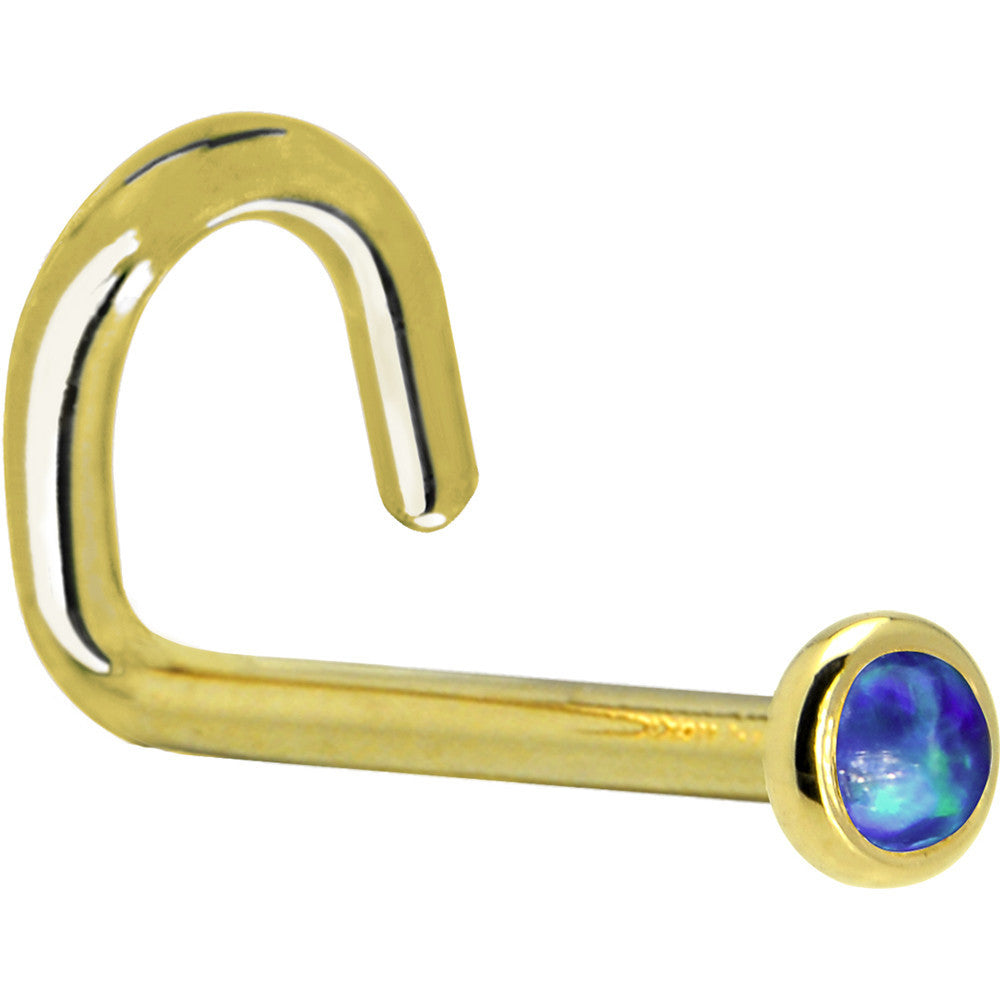 Solid 14K Yellow Gold 2mm Dark Blue Synthetic Opal Nose Ring