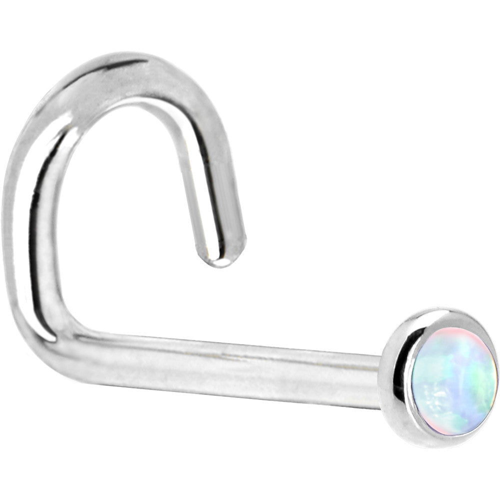 Solid 14K White Gold 2mm Synthetic Opal Nose Ring