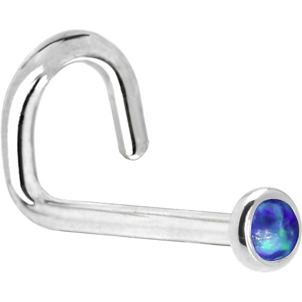Solid 14K White Gold 2mm Dark Blue Synthetic Opal Nose Ring