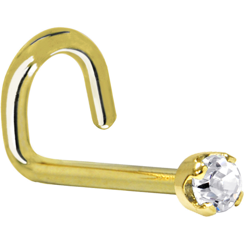 Solid 14K Yellow Gold 2mm Clear Cubic Zirconia Nose Ring