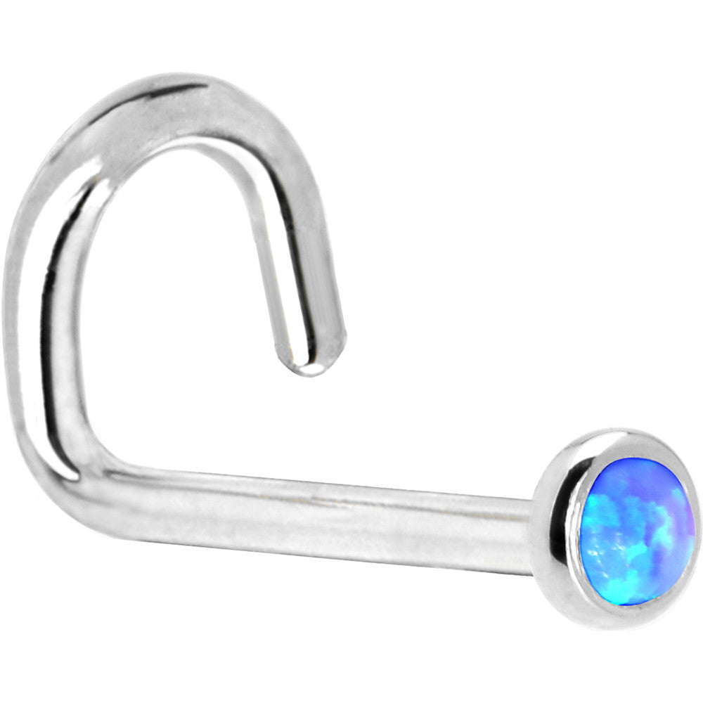 Solid 14K White Gold 2mm Blue Synthetic Opal Nose Ring