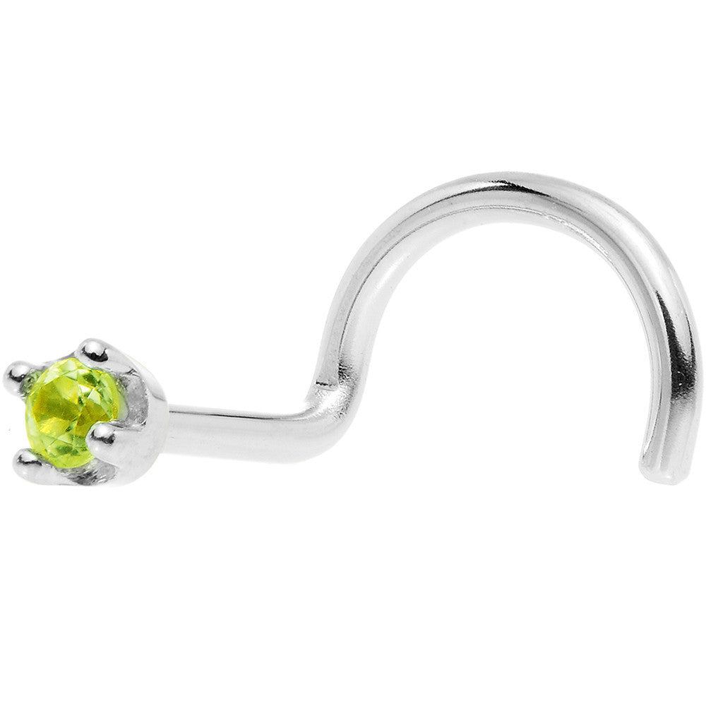 Solid 14K White Gold 1.5mm Genuine Peridot Nose Ring