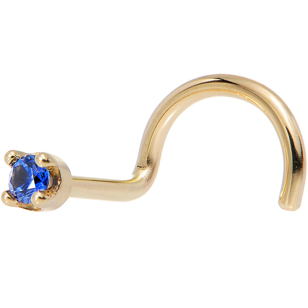 Solid 14K Yellow Gold 1.5mm Genuine Blue Sapphire Nose Stud Ring