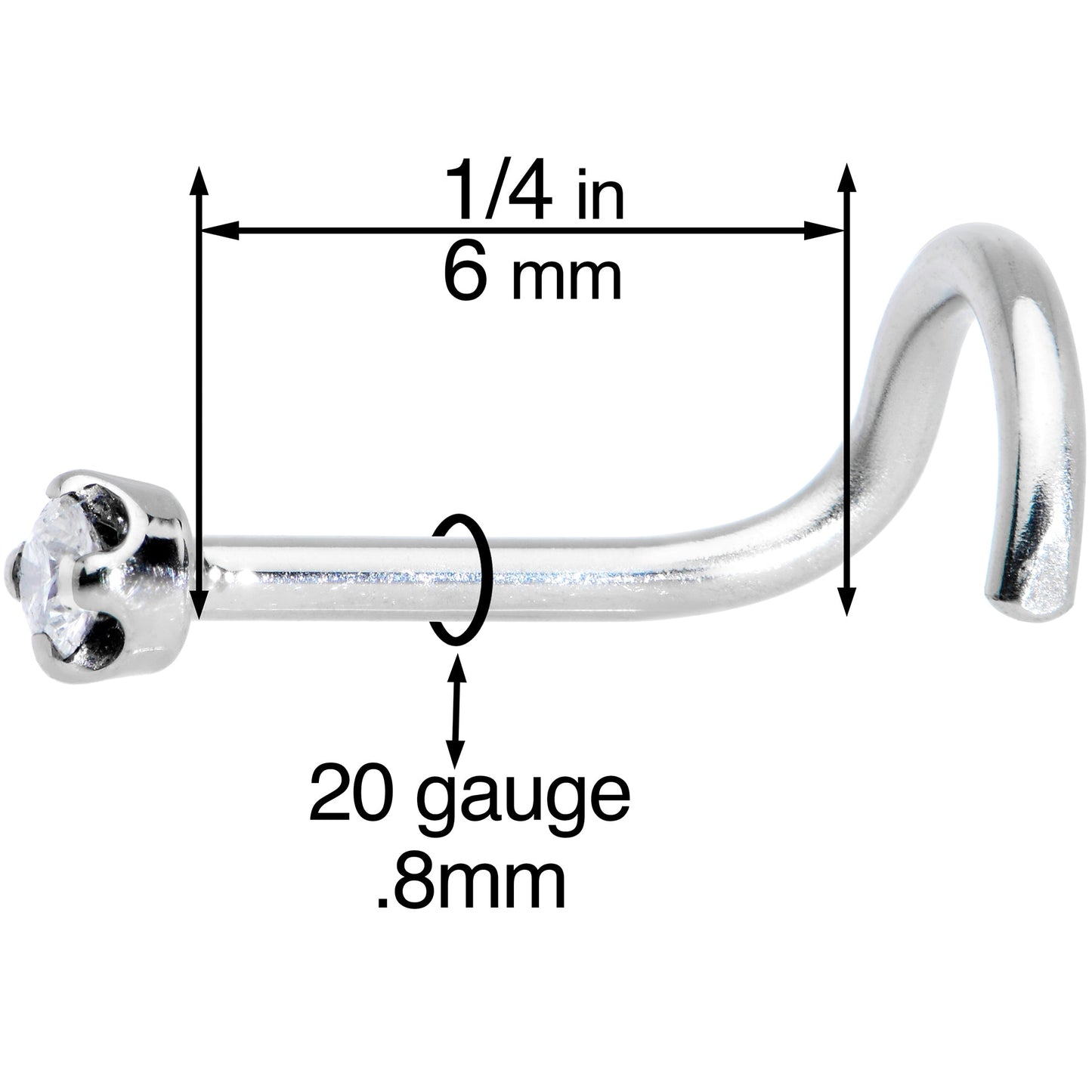 Solid 14K White Gold 1.5mm Genuine Diamond Nose Ring