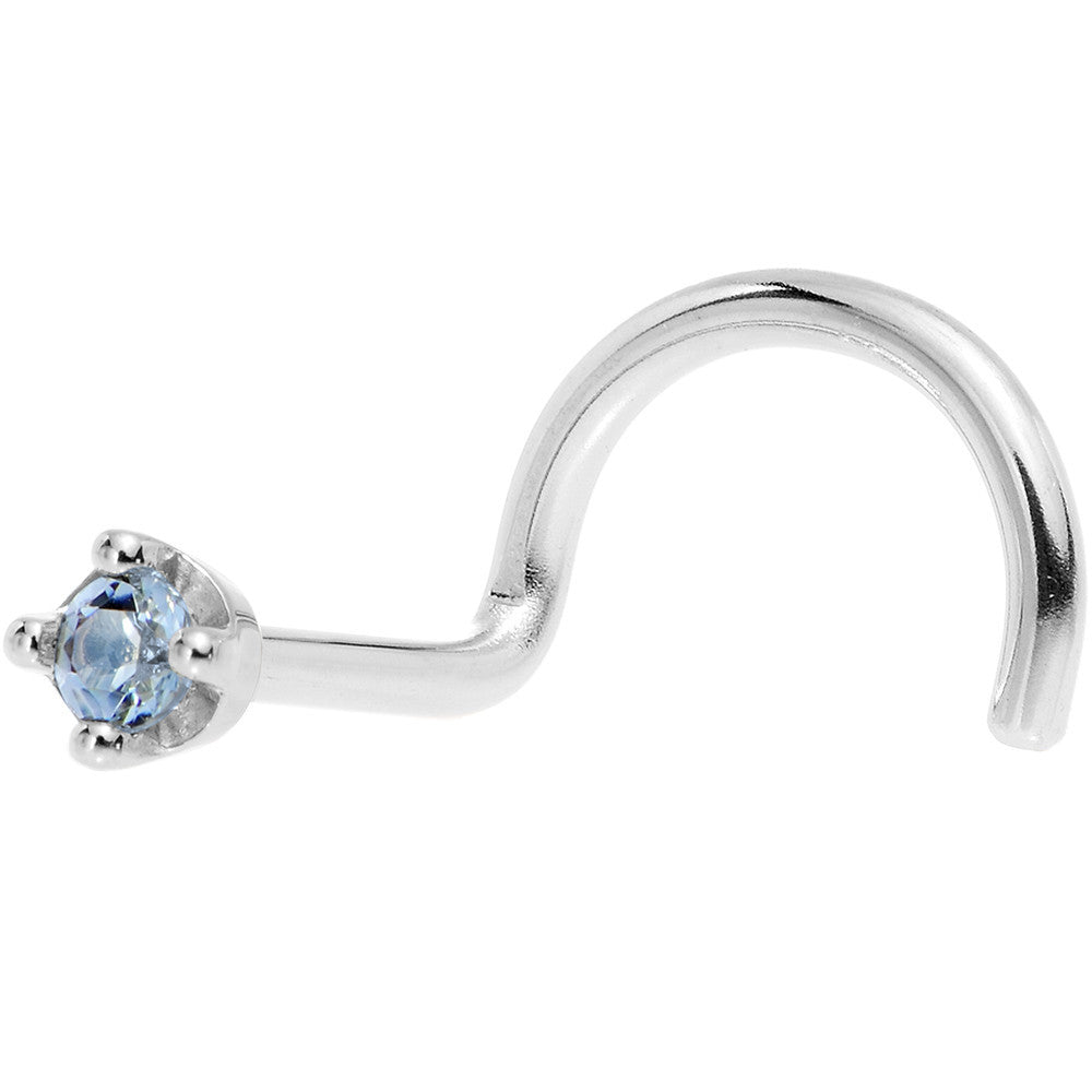 Solid 14K White Gold 1.5mm Genuine Topaz Nose Ring