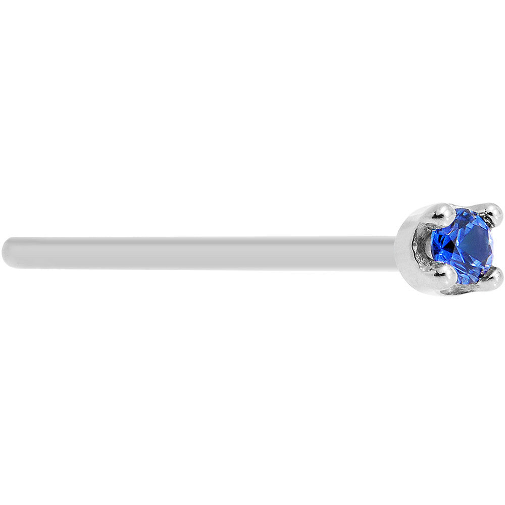Solid 14K White Gold 1.5mm Genuine Blue Sapphire Nose Stud Ring