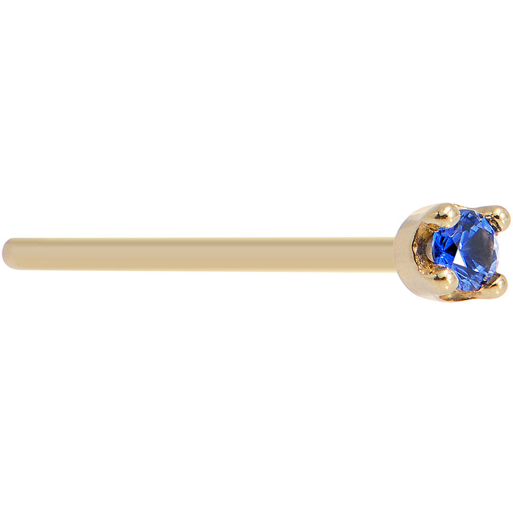 Solid 14K Yellow Gold 1.5mm Genuine Blue Sapphire Nose Stud Ring