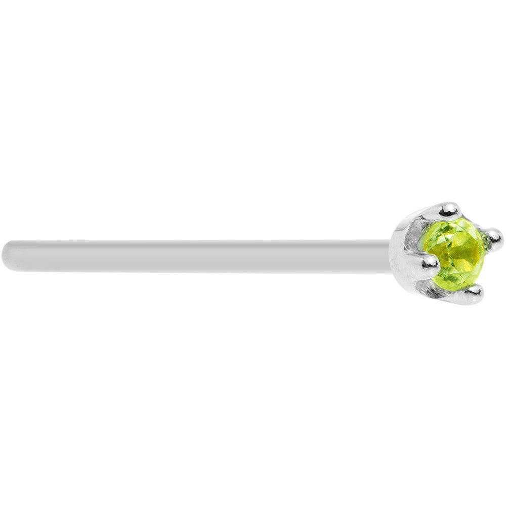 Solid 14K White Gold 1.5mm Genuine Peridot Nose Ring