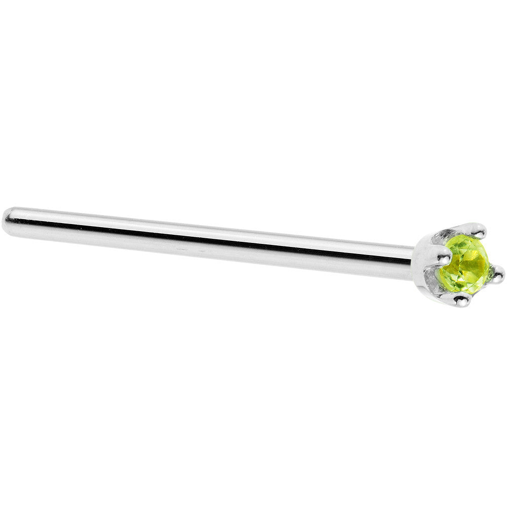 Solid 14K White Gold 1.5mm Genuine Peridot Nose Ring