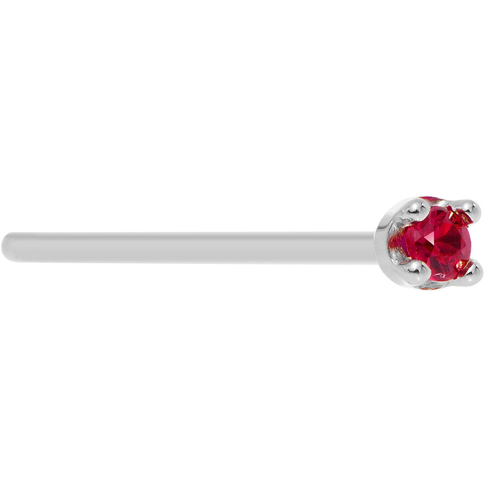 Solid 14K White Gold 1.5mm Diamond Cut Genuine Ruby Nose Ring
