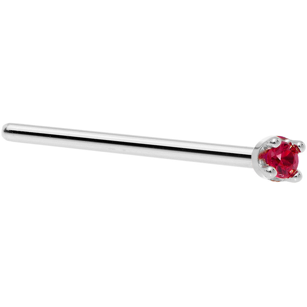 Solid 14K White Gold 1.5mm Diamond Cut Genuine Ruby Nose Ring