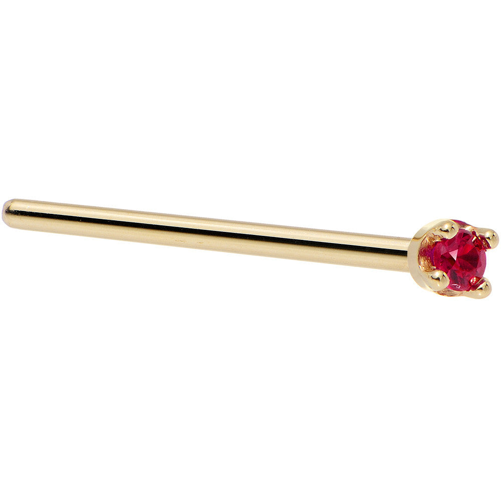 Solid 14K Yellow Gold 1.5mm Diamond Cut Genuine Ruby Nose Ring