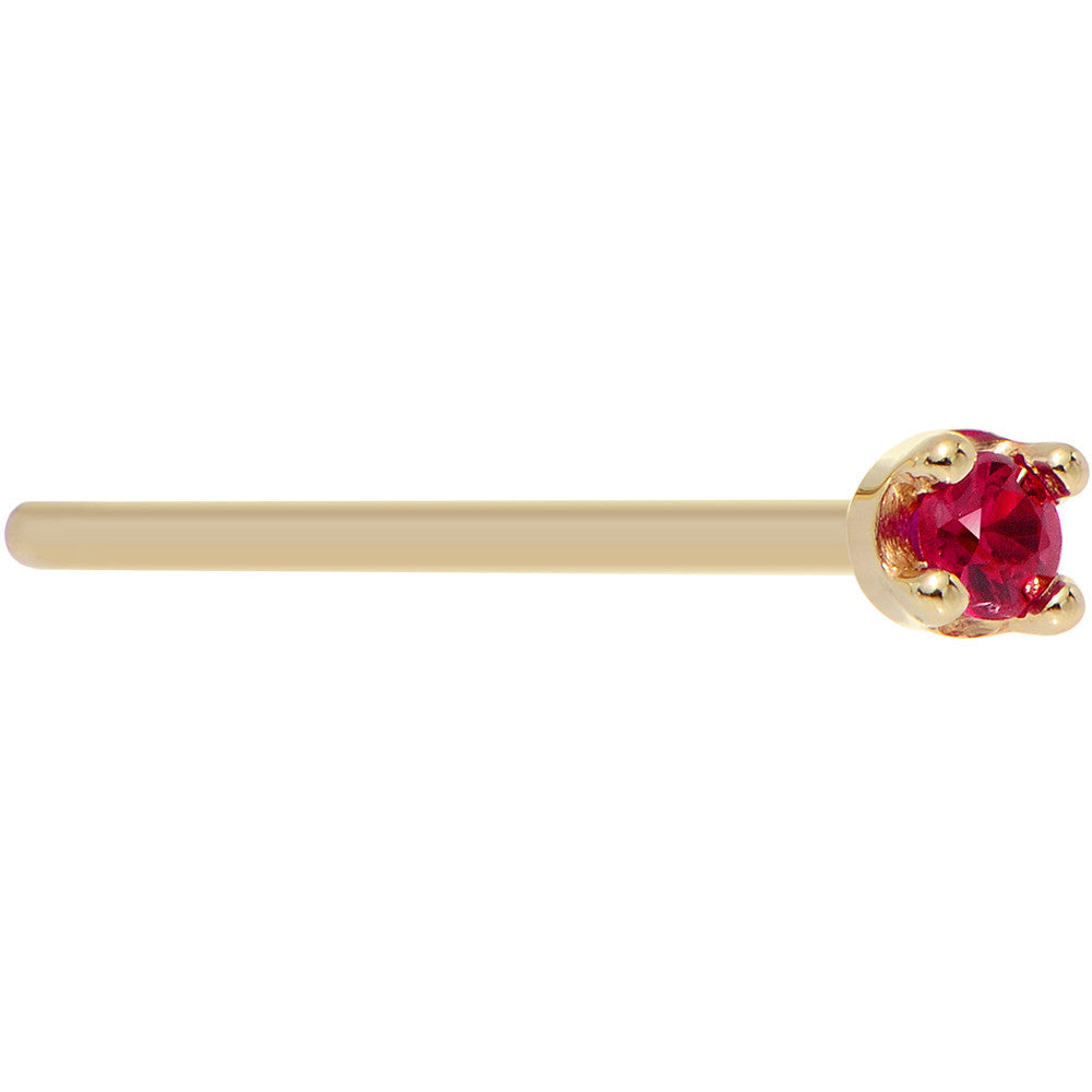 Solid 14K Yellow Gold 1.5mm Diamond Cut Genuine Ruby Nose Ring
