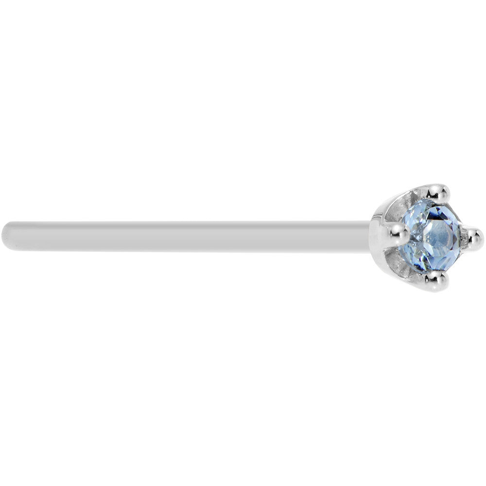 Solid 14K White Gold 1.5mm Genuine Topaz Nose Ring