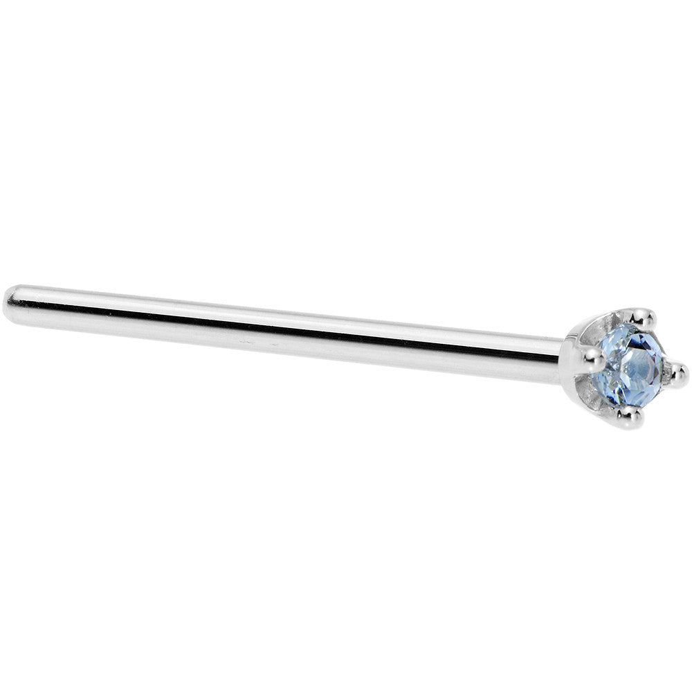 Solid 14K White Gold 1.5mm Genuine Topaz Nose Ring