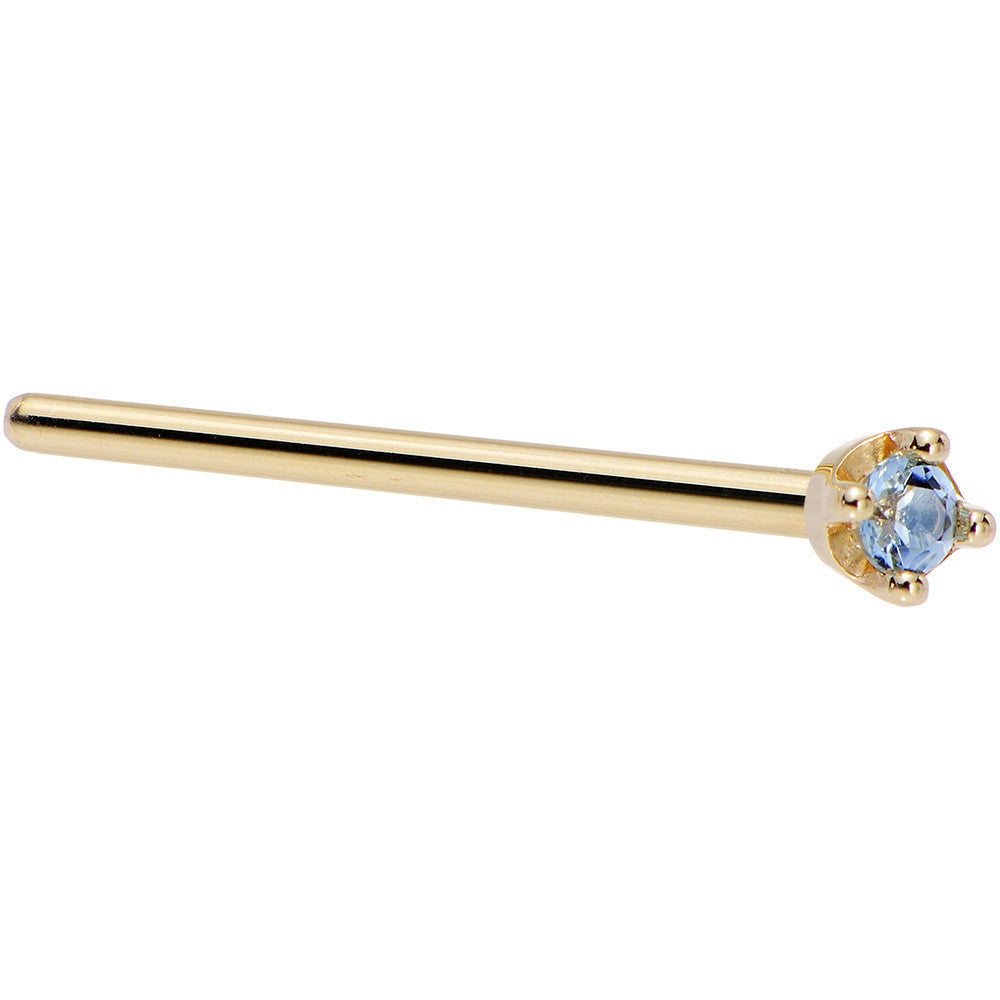 Solid 14K Yellow Gold 1.5mm Genuine Topaz Nose Ring