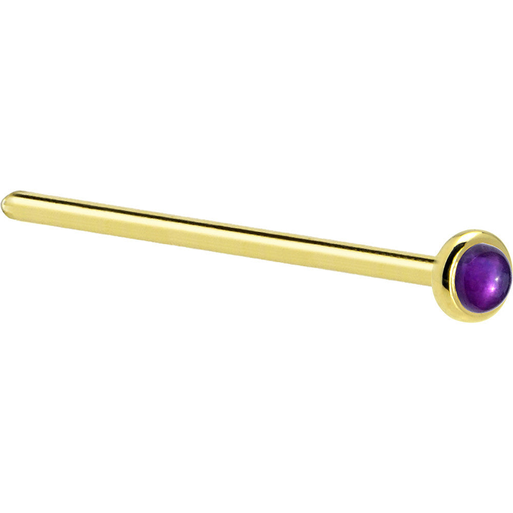 Solid 14K Yellow Gold 2mm Genuine Amethyst Nose Ring