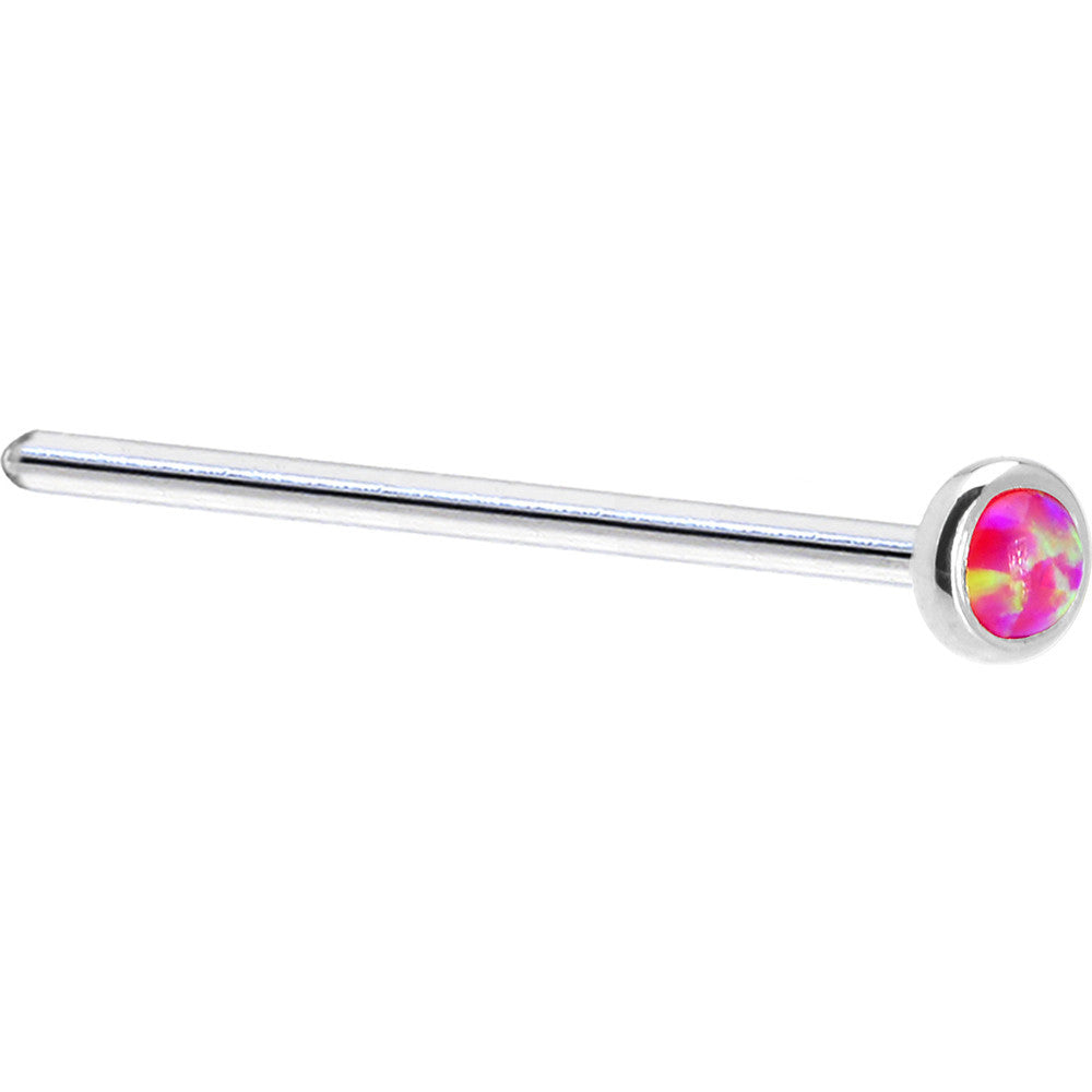Solid 14K White Gold 2mm Brilliant Pink Synthetic Opal Nose Ring