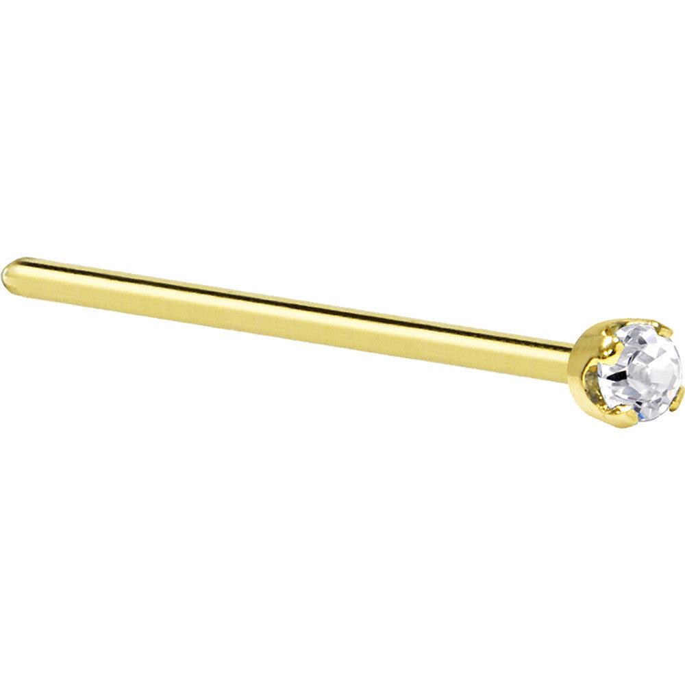 Solid 14K Yellow Gold 2mm Clear Cubic Zirconia Nose Ring