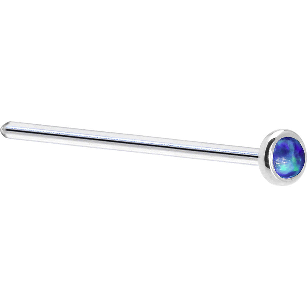 Solid 14K White Gold 2mm Dark Blue Synthetic Opal Nose Ring