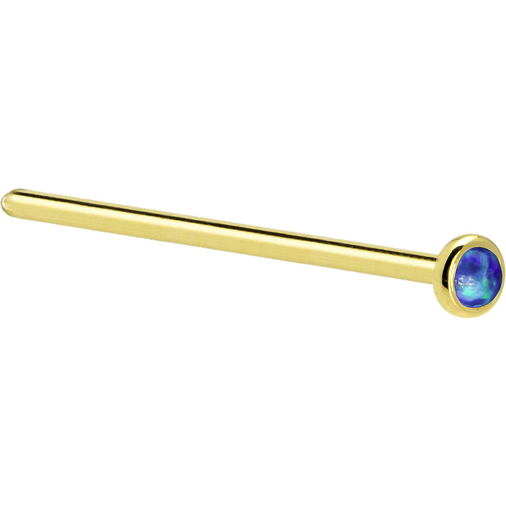 Solid 14K Yellow Gold 2mm Dark Blue Synthetic Opal Nose Ring