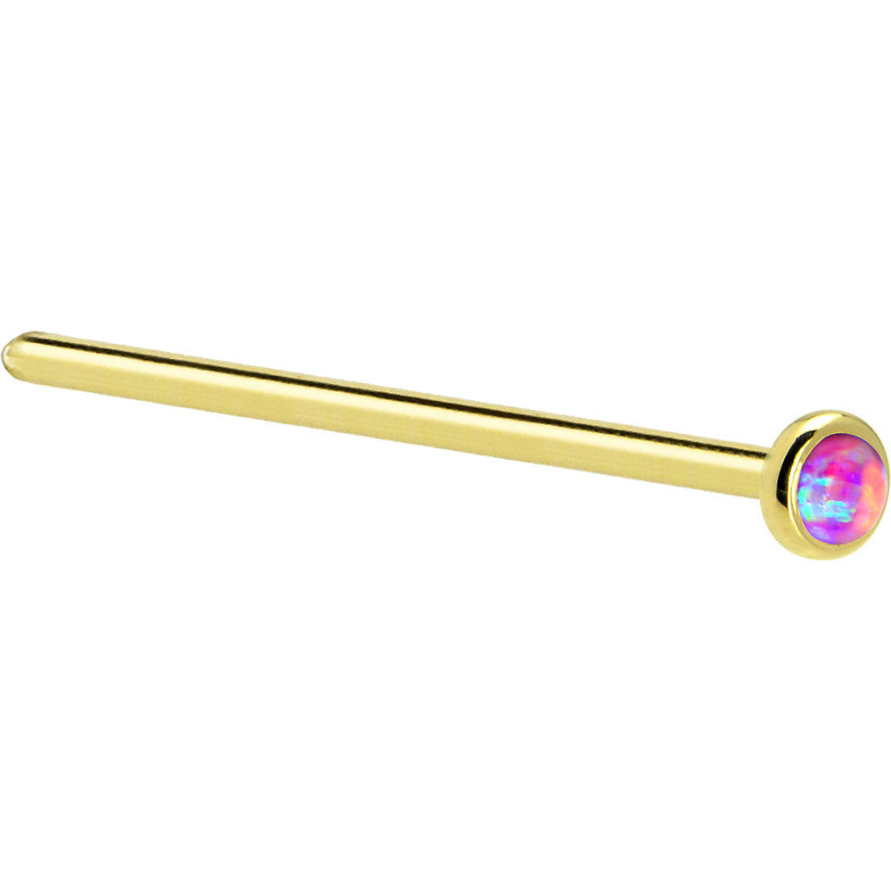 Solid 14K Yellow Gold 2mm Fuchsia Synthetic Opal Nose Ring