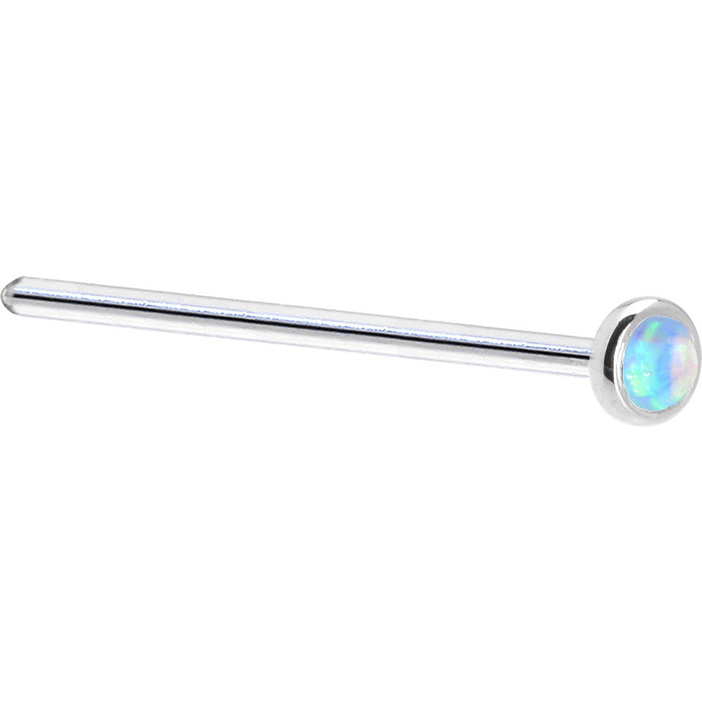 Solid 14K White Gold 2mm Light Blue Synthetic Opal Nose Ring