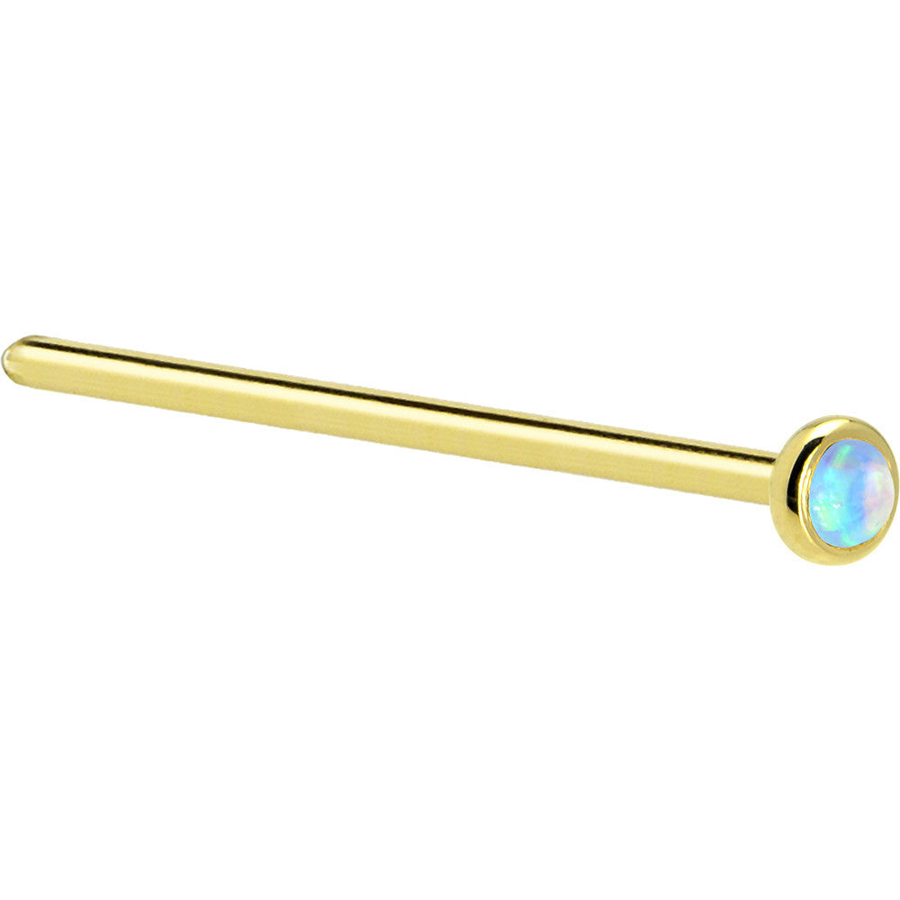 Solid 14K Yellow Gold 2mm Light Blue Synthetic Opal Nose Ring